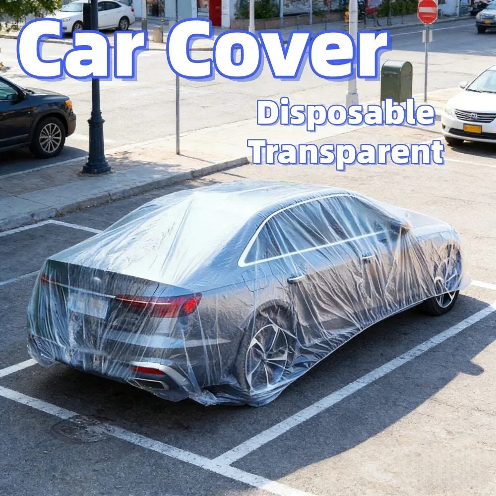 Einweg-Transparente Autoabdeckung Universelle PEVA Staubdichte Kratzfeste Elastische Staubschutzhülle Auto-Außenschutz Zubehör