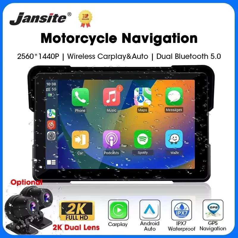 Jansite 5/7 Zoll Carplay Motorrad-DVR-Navigation GPS Wireless CarPlay Android Auto IPX7 Display-Bildschirm Tragbarer Moto-Monitor