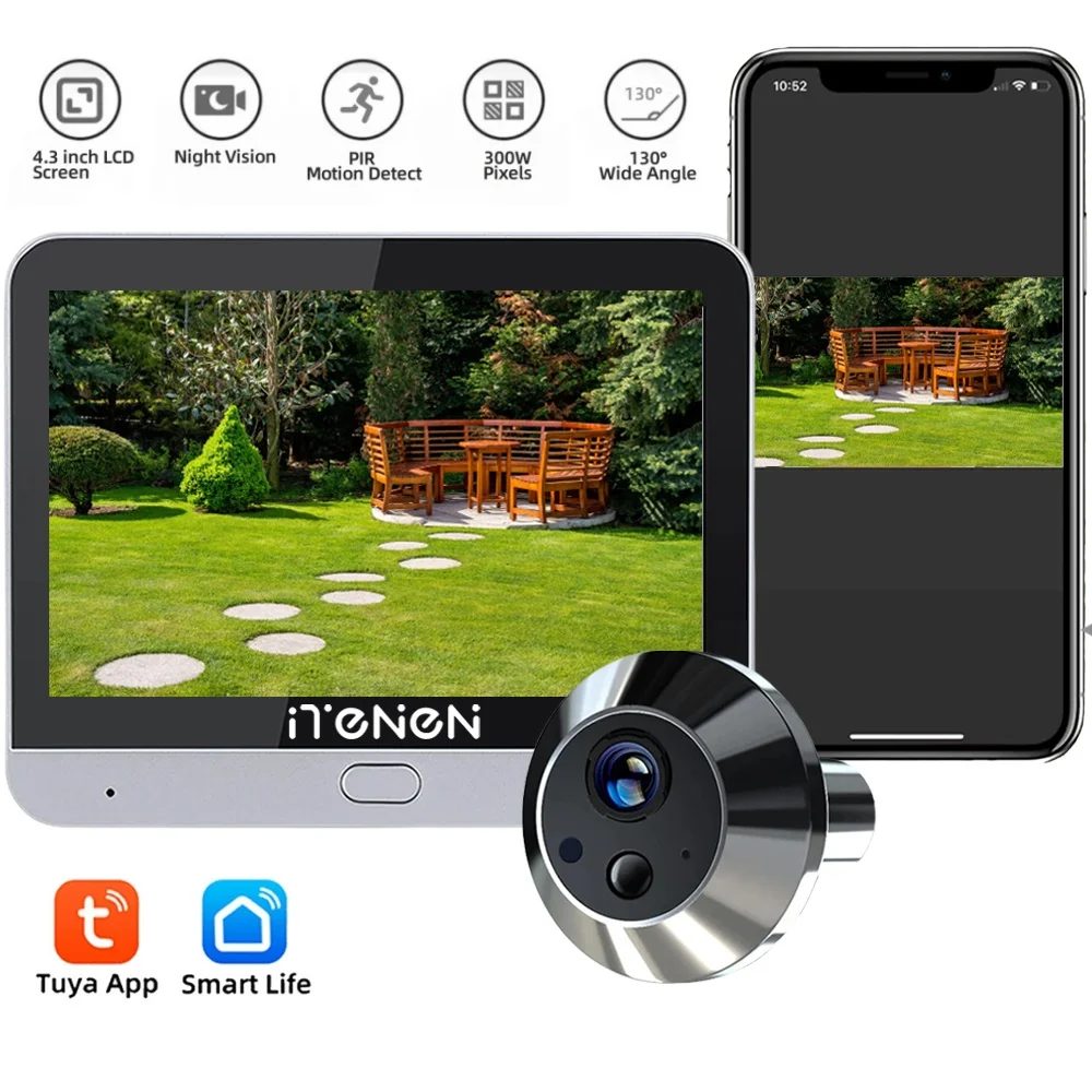 Smart Life Home Security Wireless 2,4G Wifi 3MP Gucklöcher Tür Auge Tuya PIR erkennung Video Tür Kamera mit 4,3 zoll Bildschirm