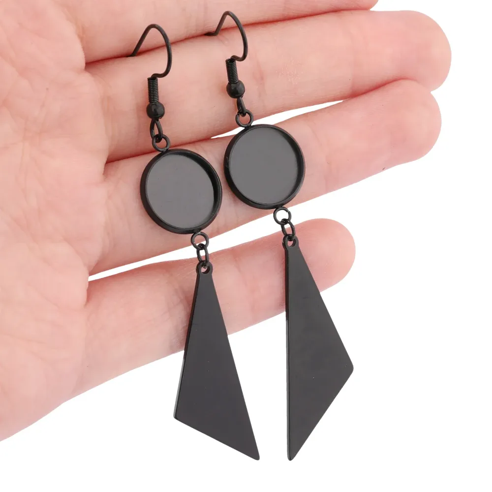 10 Stück Edelstahl Schwarz 12mm Cabochon-Ohrring-Basisfassungen mit Anhängern DIY-Haken Zubehör für die Schmuckherstellung