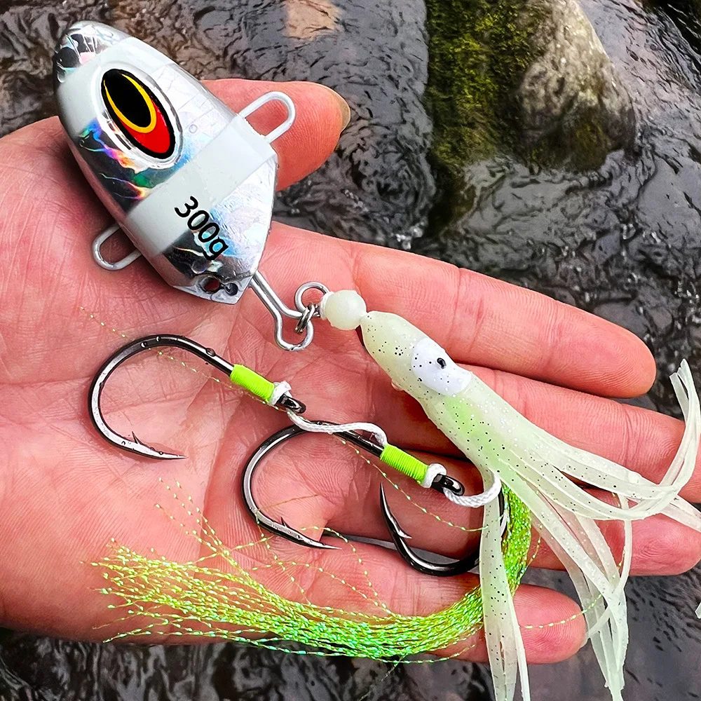 1pc Leucht Köder 100g Langsam-Schütteln Tintenfisch Metall Kopf Rock Köder Für Tiefsee Salzwasser Boot Angeln thunfisch Zacker Angeln Köder