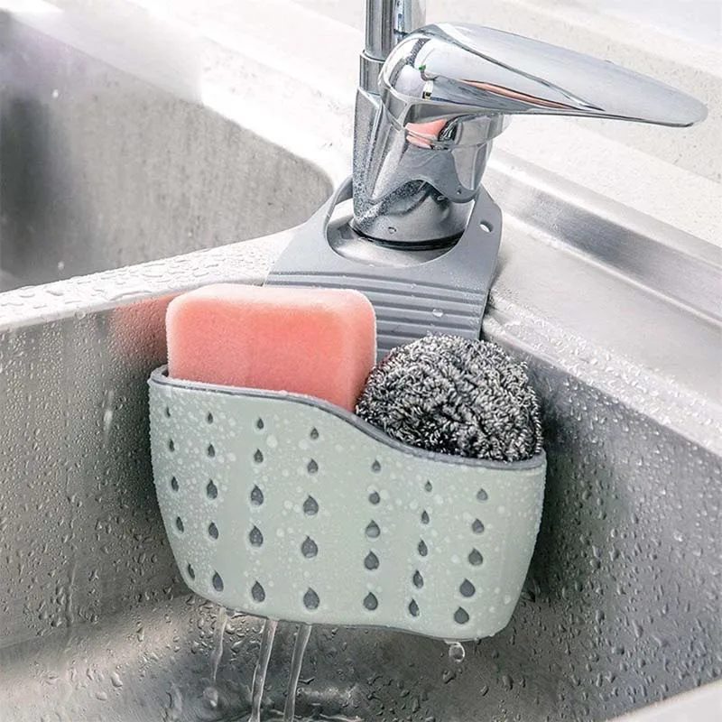 Waschbecken Ablassen Hängenden Korb Einstellbare Küche Zubehör Gummi Waschbecken Tasche Seife Schwamm Regal Wasserhahn Halter für Badezimmer 1PC
