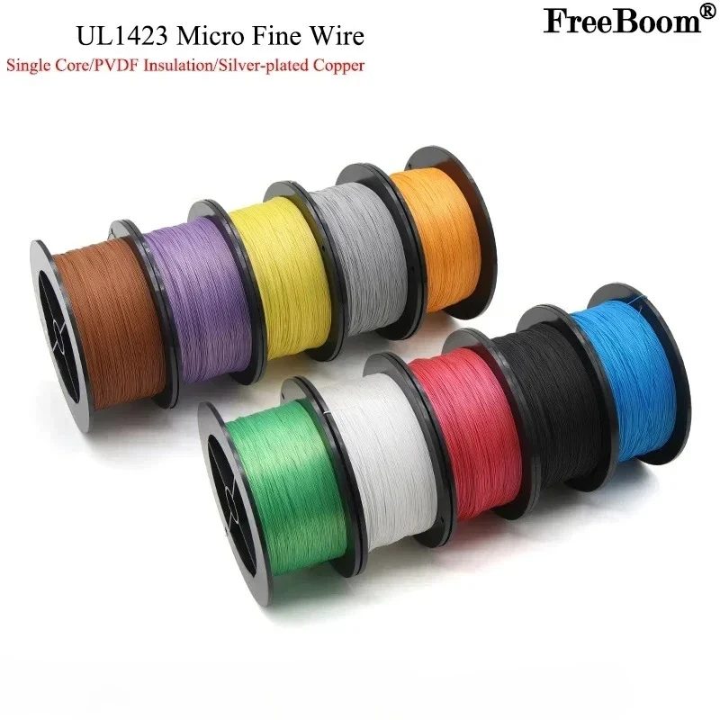 5/10/50M UL1423 PTFE versilberter Kupferdraht 38/36/34/30/28/26/24AWG Hochtemperatur-elektronisches Single-Core-Mikro-Feinkabel