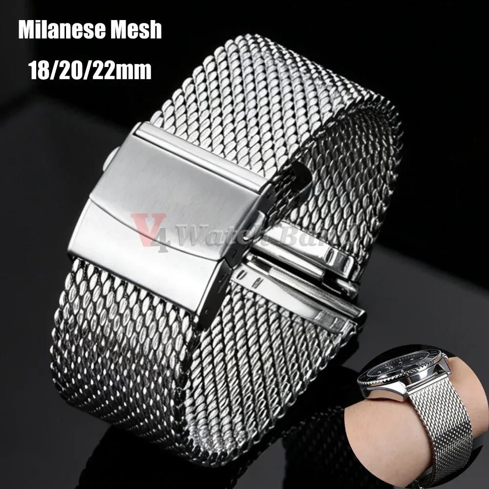 1,0mm 0,6mm Mesh Milanaise Uhrenarmband für IWC, Rolex, Omega 20mm 22mm 18mm Edelstahl-Armband für Seiko