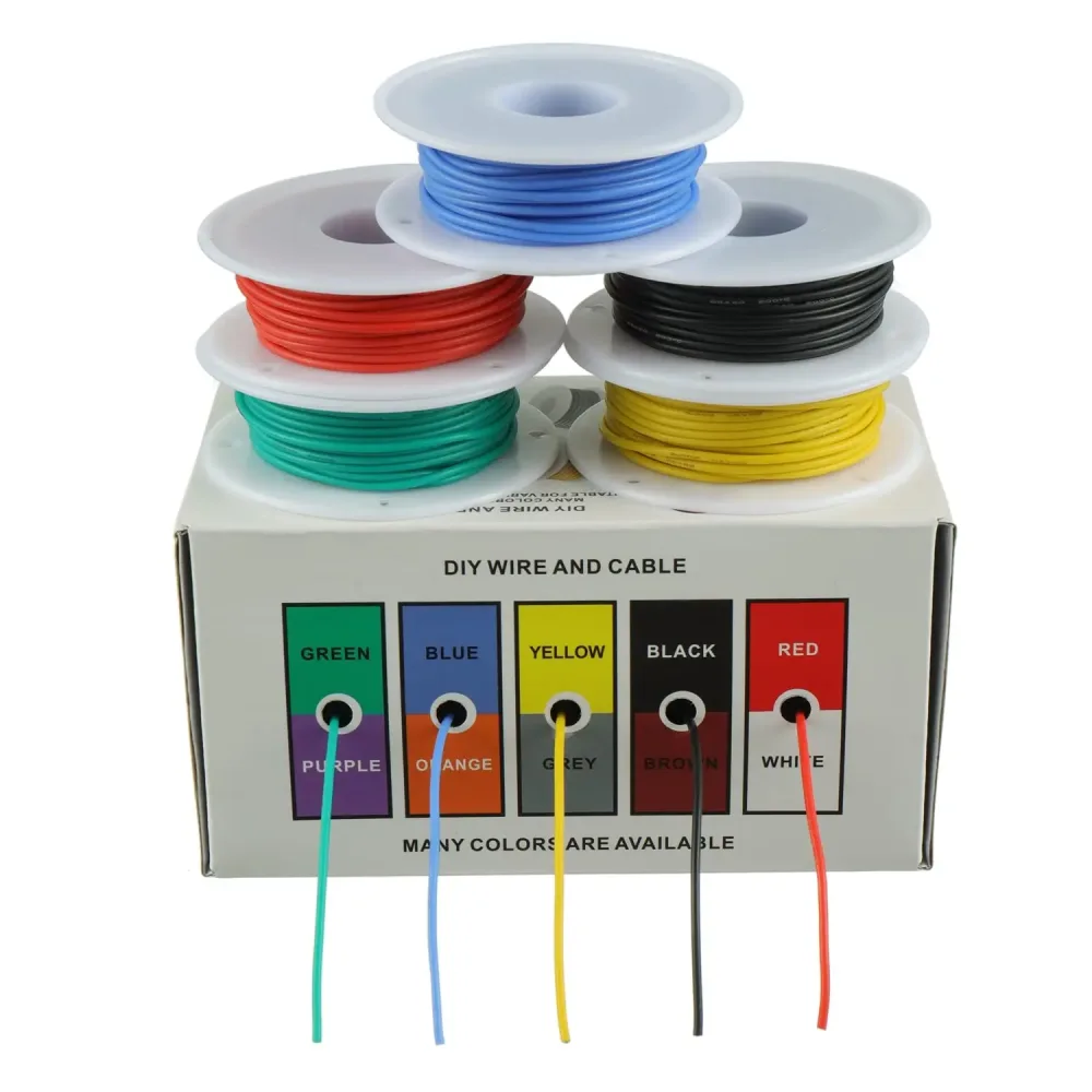 (5 Farben Mix Kit) Hitzebeständiger flexibler Silikondraht 30/28/26/24/22/20/18/16 AWG Gestrickte Kabel Elektrische verzinnte Kupferdrähte