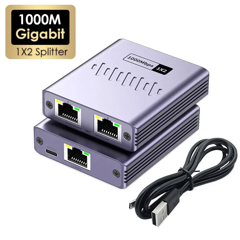 Gigabit 1x2 Netzwerk-Splitter 1000Mbps 1 zu 2 Wege RJ45 LAN Ethernet Adapter 1G 1000M Netzwerk-Koppler für gleichzeitige Online-Betrieb