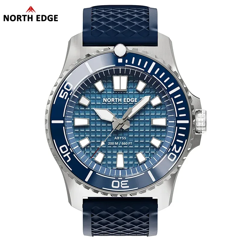 NORTH EDGE NEUES Design ABYSS Solarbetriebene Taucher-Quarzuhr 200M Wasserdichte Sporttaucheruhr 316L Weiches Armband Herrenuhren