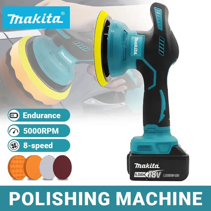 Makita Akku-Poliermaschine mit 8 Gängen und digitaler Anzeige, elektrische Poliermaschine für Auto-Wachs- und Polierarbeiten, kompatibel mit Makita 18V Akku