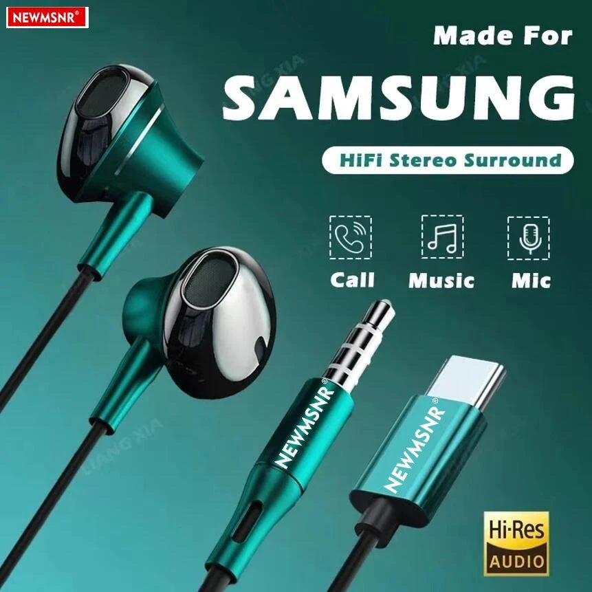 Typ-C & 3,5mm Kopfhörer HiFi Bass Stereo Lautstärkeregelung Headset mit HD-Mikrofon Kabelgebundene Ohrhörer für iPhone15-17/Samsung Serie