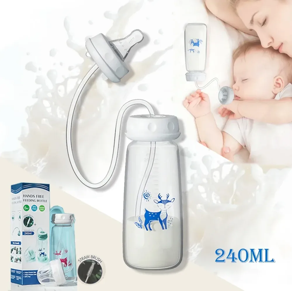 8oz/240ml Babyflasche mit normalem Hals und Strohhalmbürste, freihändiges PP-Flaschenset ? einfaches Füttern