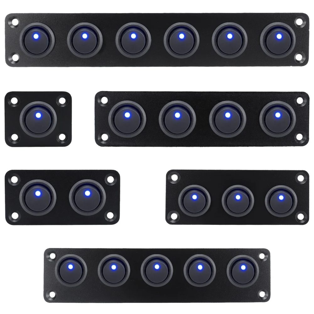 20A blaues kreisförmiges Joystick-Schaltpanel mit 3-poligem, wasserdichtem Aluminium 12V, geeignet für Autos, LKWs, Boote, Wohnmobile, Yachten usw