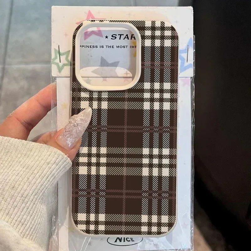Retro braune Karomuster Handyhülle für iPhone 17 16 15 14 13 12 11 Pro Max 15 14 Plus 16E 17Air X XR XS Max stoßfeste Abdeckung