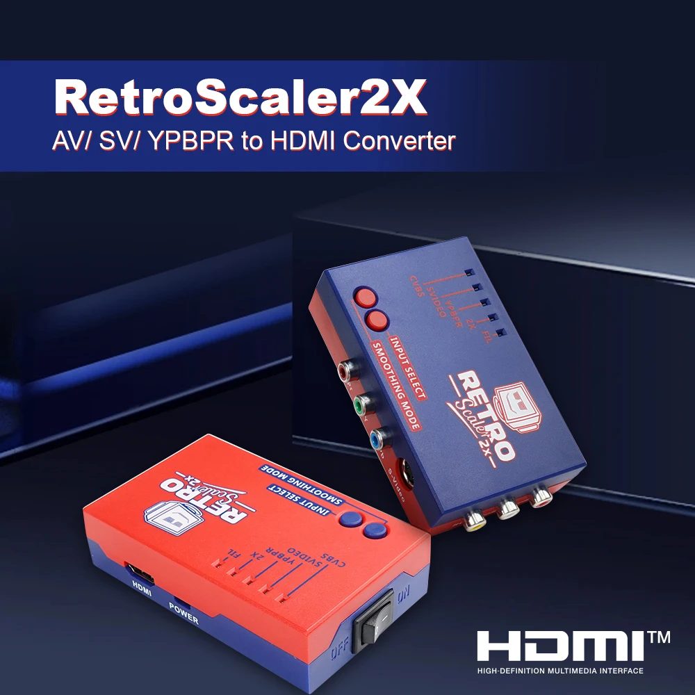 RetroScaler2x AV zu HDMI ®   Konverter und Line-Doubler für Retro-Spielekonsolen PS2 N64 NES Dreamcast Saturn MD1 MD2