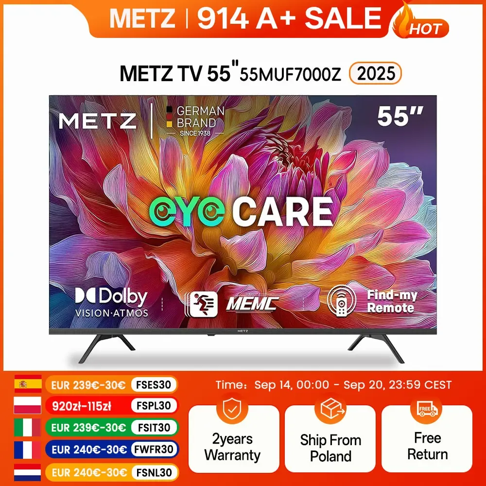 Metz TV 43 55 Zoll 4K UHD Smart LED TV Google TV HDR 10 MEMC Dolby Audio Google Cast Sprachsteuerung Tuner 43MUF7000Z 55MUF7000Z