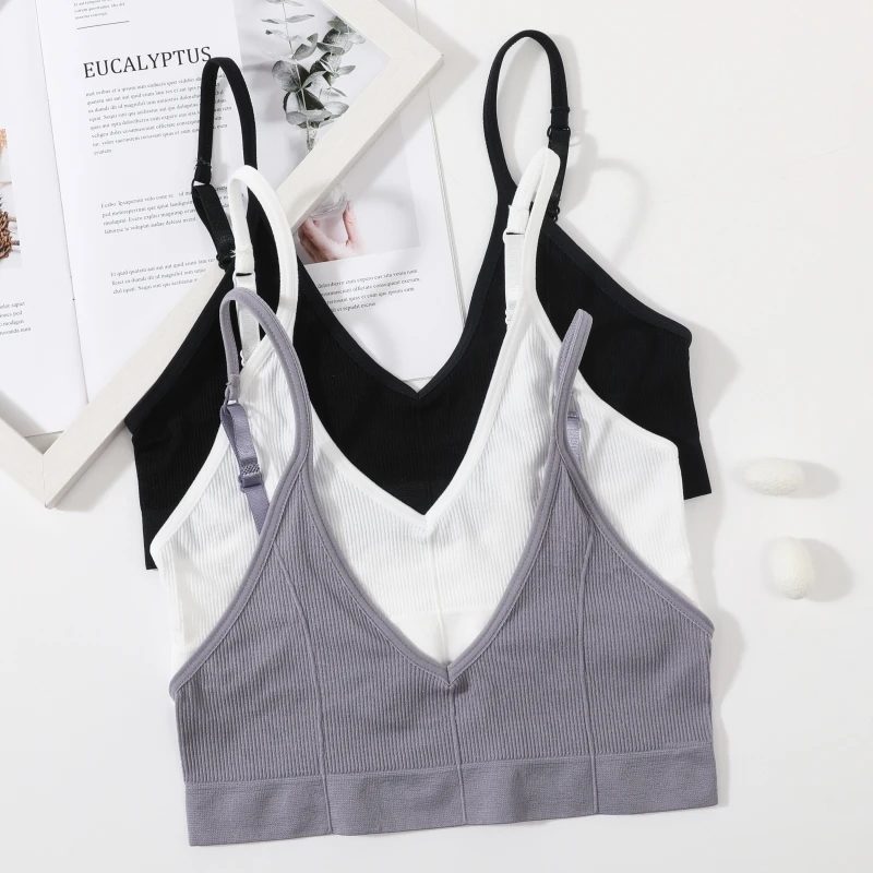 Nahtloses Tube-Top für Damen, gerippt, V-Ausschnitt, kabelloses Bralette, U-Rücken, BH für den Alltag, sexy Dessous, verstellbare Träger, Sportunterwäsche, M-L