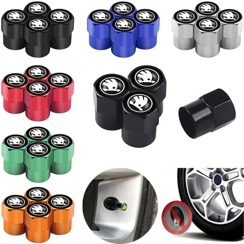 4 stücke Auto Aluminium Styling Emblem Rad Reifen Ventil Stem Luft Kappen Für Skoda Octavia Fabia Schnelle Yeti Superb Octavia a5 A7 VRS VII