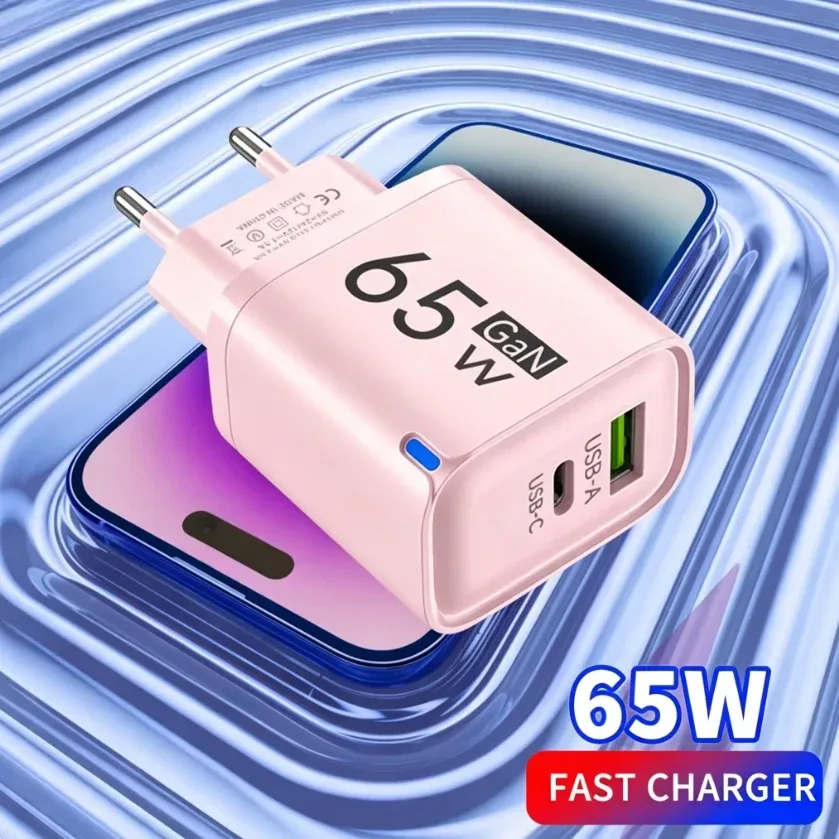 65W 2-in-1 USB Typ-C Schnellladegerät PD Hochgeschwindigkeitsladung für iPhone Xiaomi Huawei Samsung Oneplus Handy-Adapter