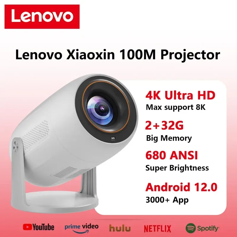 Lenovo Tragbarer Projektor 4K 100M Android 12 WIFI 6 TOF No-Sense Autofokus Outdoor Full HD Video Film Heimkino-Projektoren