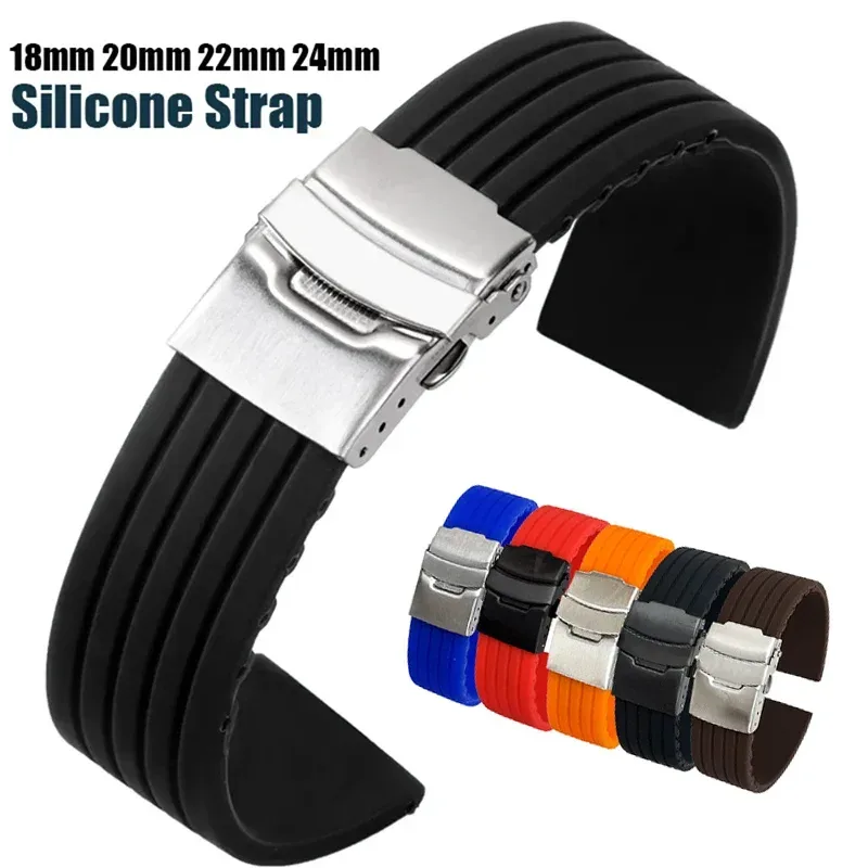 18mm 20mm 22mm 24mm Sport Silikon Uhrenarmband Universelles wasserdichtes Gummi Faltschließe Armband Zubehör für Seiko