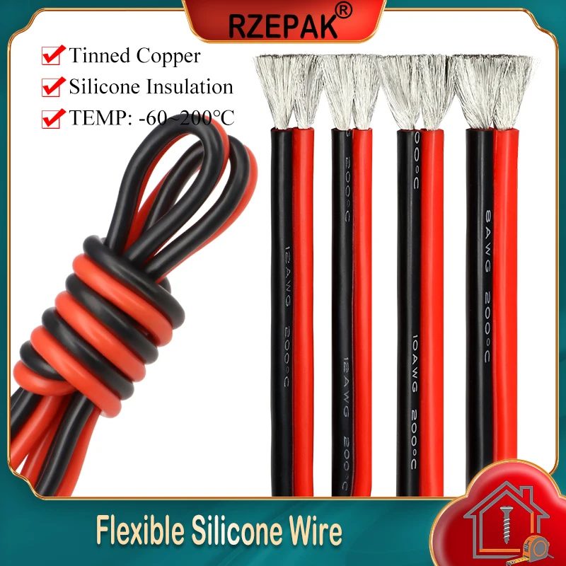 1 ~ 10 m flexibles Silikonkabel, rot, schwarz, Autobatteriekabelung, 30, 28, 26, 24, 22, 20, 18, 16, 14, 12, 10, 8 AWG, hitzebeständiger elektrischer Draht