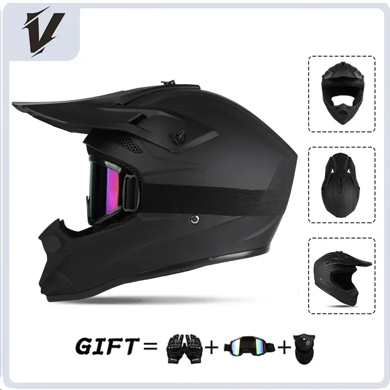 Motorradhelm - Offroad-Helm für Motorrad, Motocross, Rennen, Downhill AM DH, Universeller Helm für Kinder und Erwachsene mit 3-teiligem Geschenkset