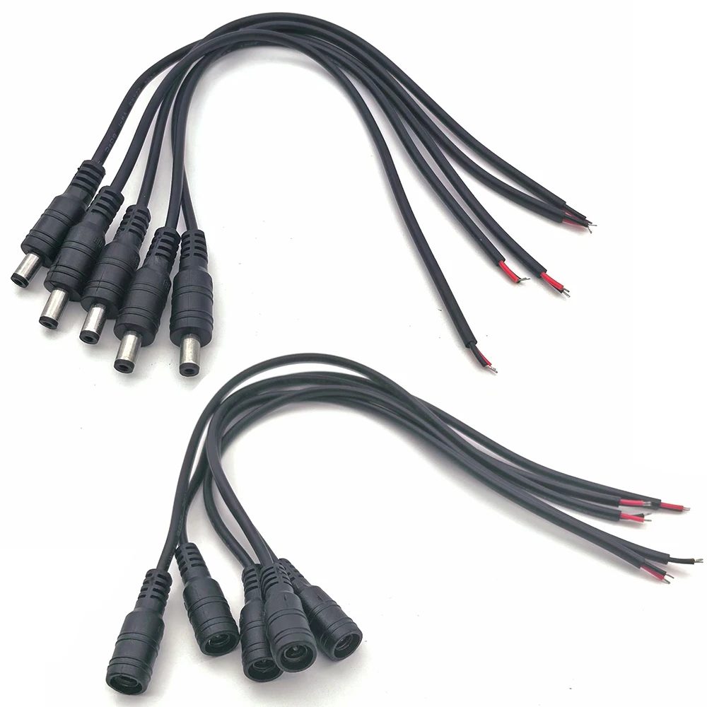 5 Stücke Schwarz 5,5 x 2,1mm DC Stecker Jack Stecker Kabel Zopf 12 V Männlich Weiblich 5,5*2,1 DC Adapter für 5050 3528 LED Streifen Licht