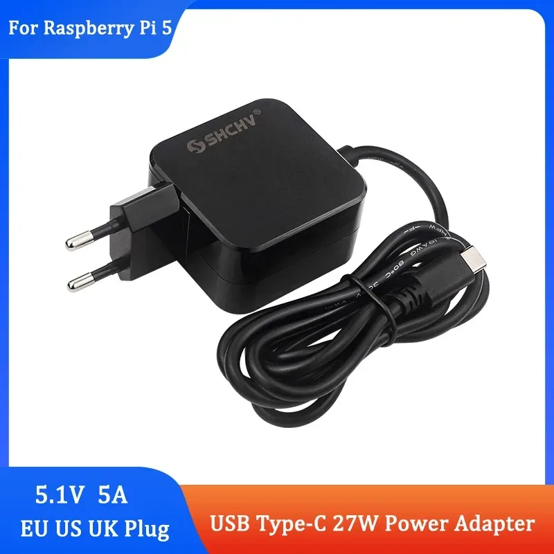 Raspberry Pi 5 Netzteil 5,1V 5A 27W USB Typ-C Ladegerät Stromadapter Optional EU US UK Für Raspberry Pi 5