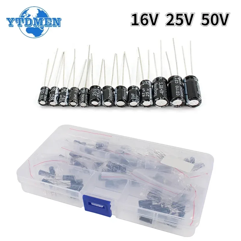 120 Stück Elektrolytkondensator 16 V 25 V 50 V Aluminium-Elektrolytkondensator-Kit 12 Werte 1 uF-470 uF DIP-Elektrolytkondensatoren