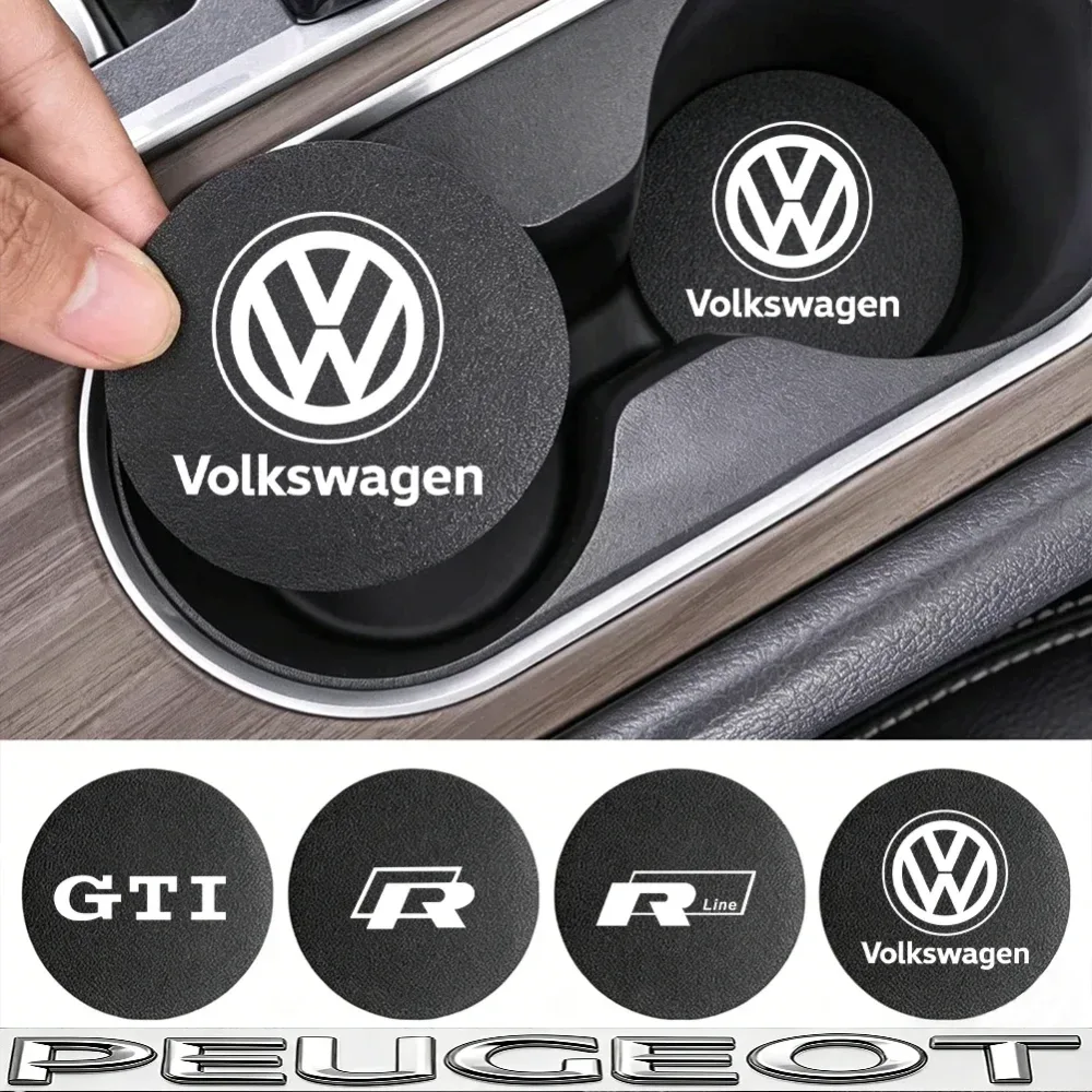 2 Stück Auto-Getränkehalter-Einlage Emblem-Untersetzer Rutschfeste Matte für VW Golf Tiguan T-Roc Polo Passat ID.4 T-Cross ID.3 Taigo ID.7