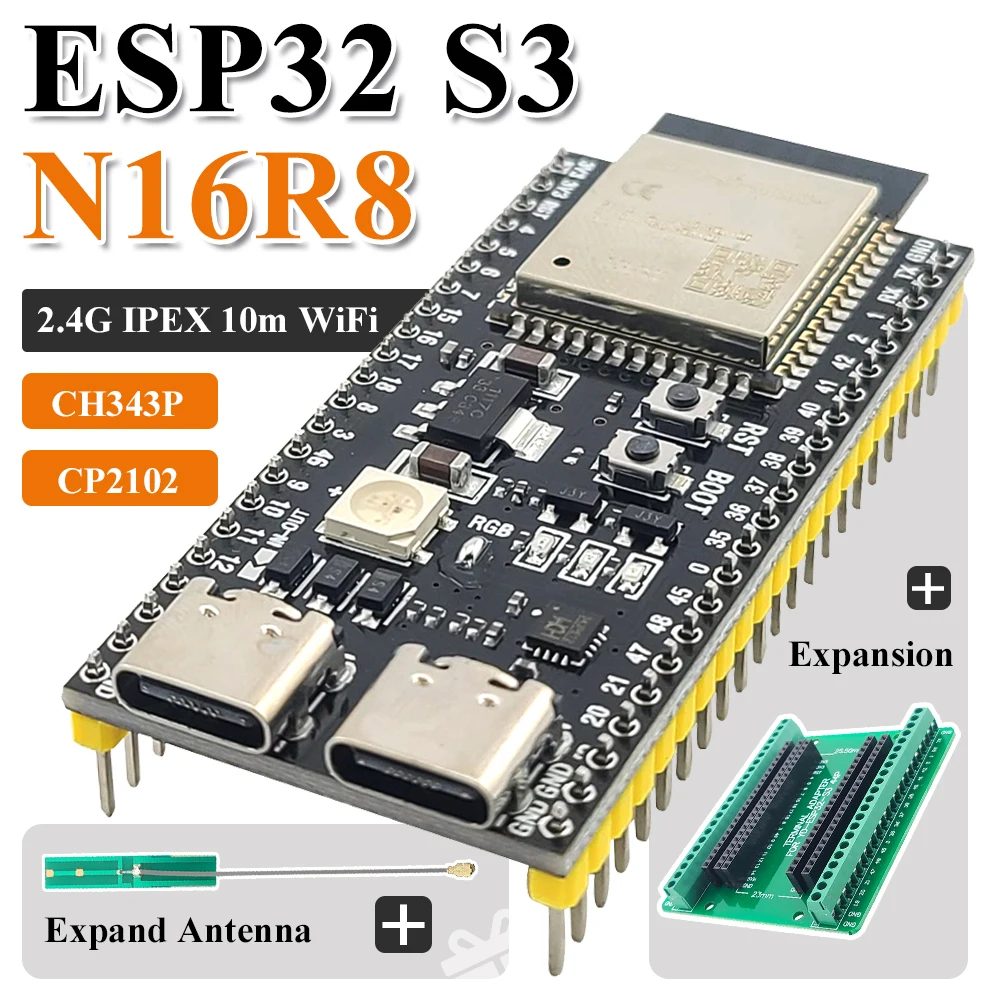 ESP32-S3 Entwicklungsboards mit Erweiterungsadapter-Kit 2,4G WLAN BT Modul ESP32-S3-1 N8R2 N16R8 44-Pin Typ-C ESP32-S3
