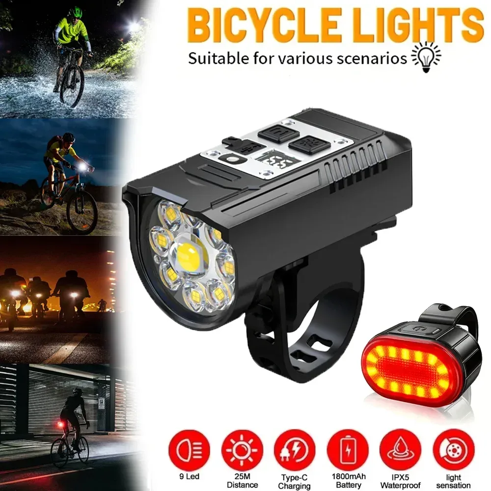 KDULIT 9-LED-Fahrradscheinwerfer, USB wiederaufladbar, Fahrradlampe, superhelle Lenkerlichter, wasserdichtes Fahrrad-Frontlicht für den Außenbereich