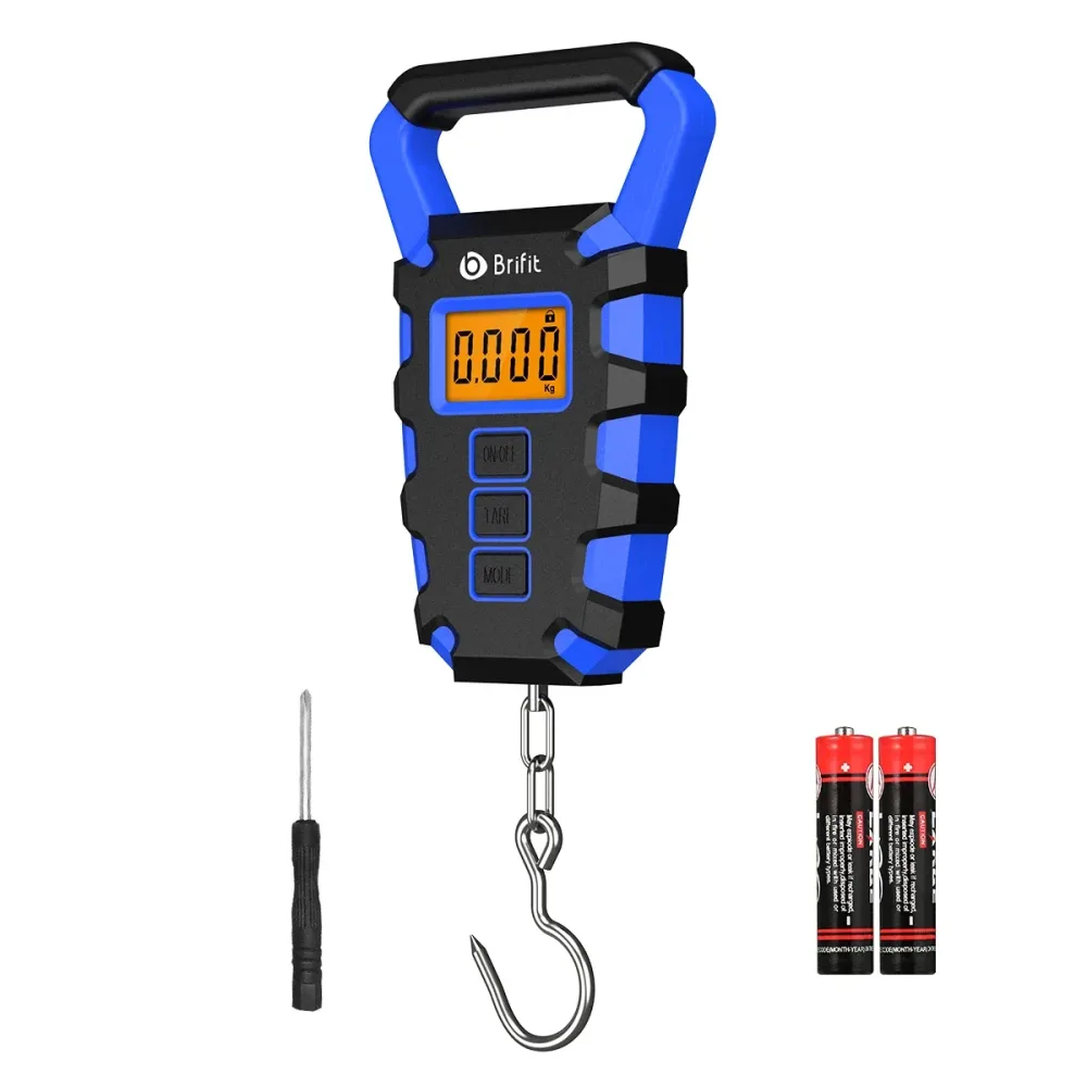 50 kg Hängewaage mit Lineal, digital, tragbar, Fischhaken, elektronische Gepäckwaage, LED-Anzeige, Waage