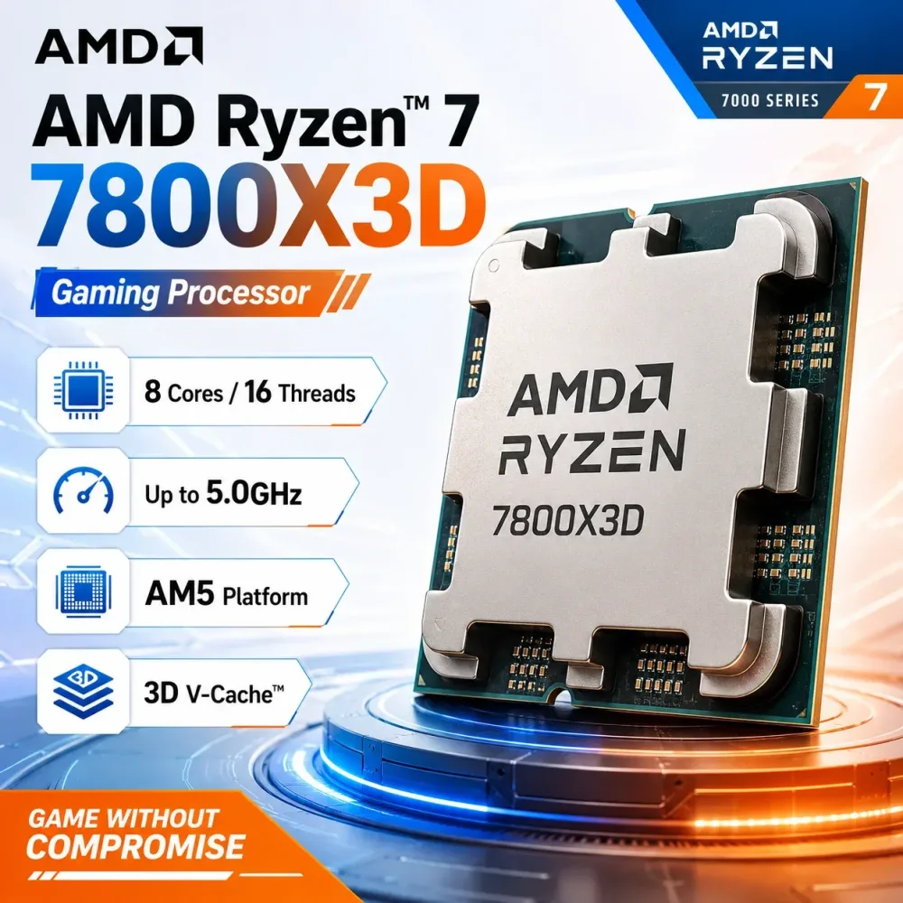 AMD Ryzen 7 7800X3D CPU 8-Kern 16-Thread AM5 Prozessor 4,2GHz bis zu 5,0GHz 96MB L3 Cache Gaming Desktop CPU Tray