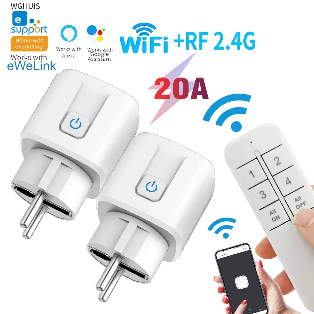20A EWeLink WLAN-Smart-Steckdose Drahtlose Fernbedienung Kompatibel mit Alexa Sprachsteuerung EWeLink App für Smart Home Automation
