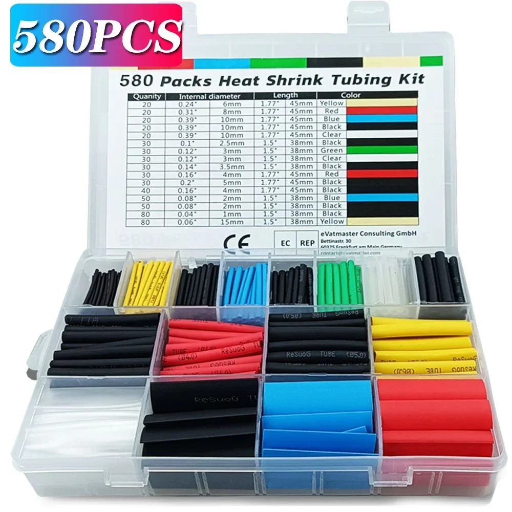 127/328/580/800Pcs Schrumpf umwickelt Schrumpfen Isolierung Schlauch Thermische Gehäuse Auto Elektrische Kabel Schrumpf rohr Rohr Kit