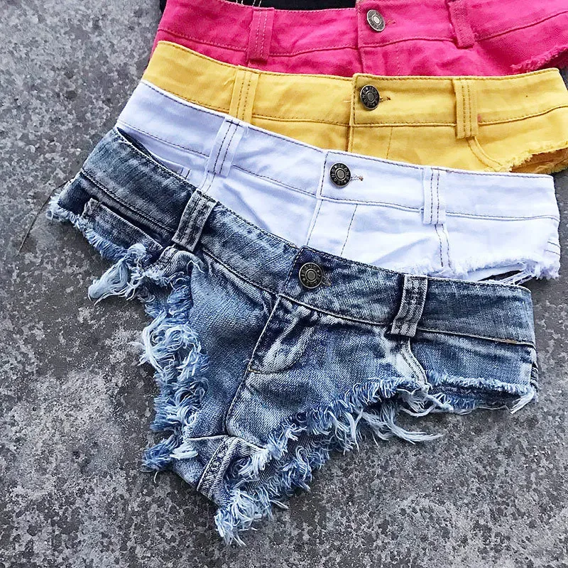 Qisin 2023 Neue Frauen Sexy Low Taille Loch Quaste Denim Shorts Jeans Tanga Kurze feminino