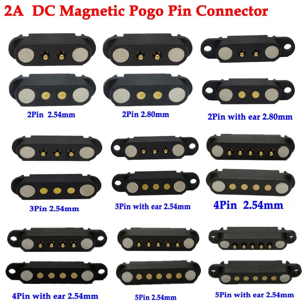1-10sets 2A DC Magnetische Pogo Pin Stecker 2Pin 3Pin 4Pin 5Pin Pogopin Männlich Weiblich Gefederte DC Steckdose 2P 3P 4P 5P
