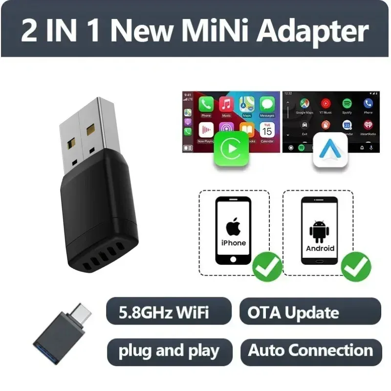 Mini Wireless CarPlay Adapter Android Auto Wireless Dongle Wifi 5,8G Auto Connect Box Für iphone Android Telefon Für Volvo Benz VW