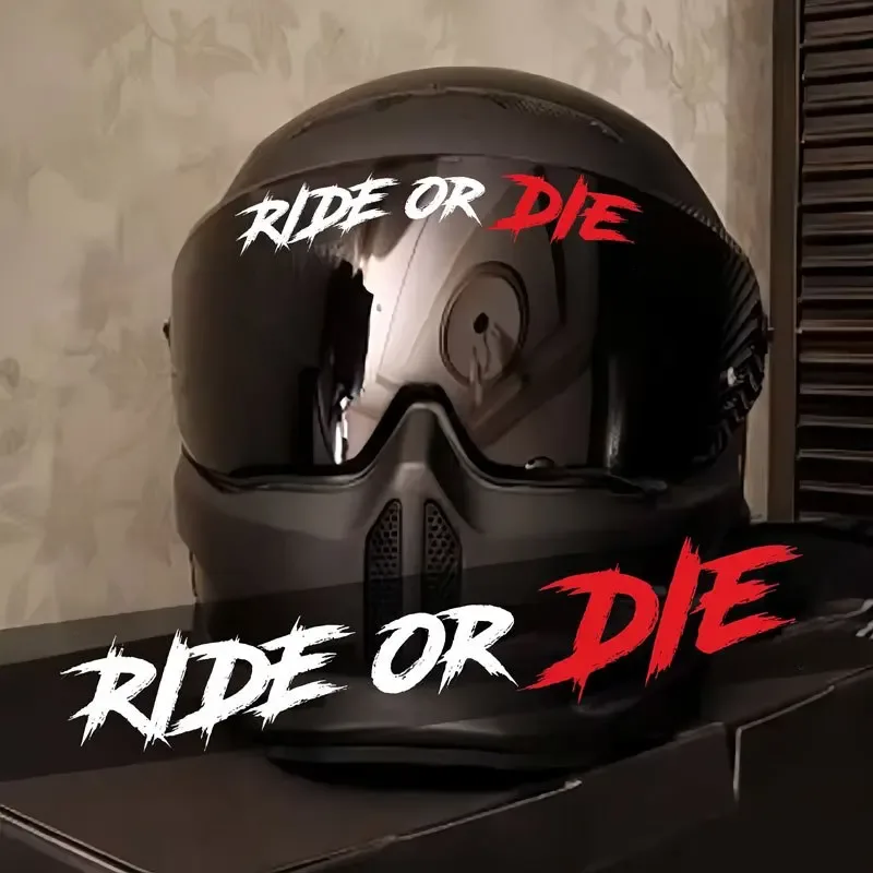 1 Stück SC MOTO GN Ride Or Die Vinyl-Aufkleber Matt Rot Weiß Schriftzug Wasserdicht Langlebiger Klebstoff für Motorradhelm Tank