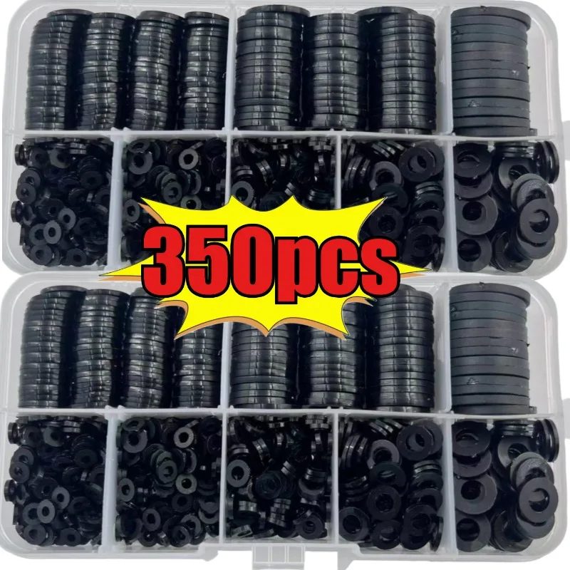 350-teiliges flaches Dichtungsset aus schwarzem Nylon, M2, M2,5, M3, M4, M5, M6, M8, Kunststoff-Nylon-Dichtungsdichtung, Sortiersatz