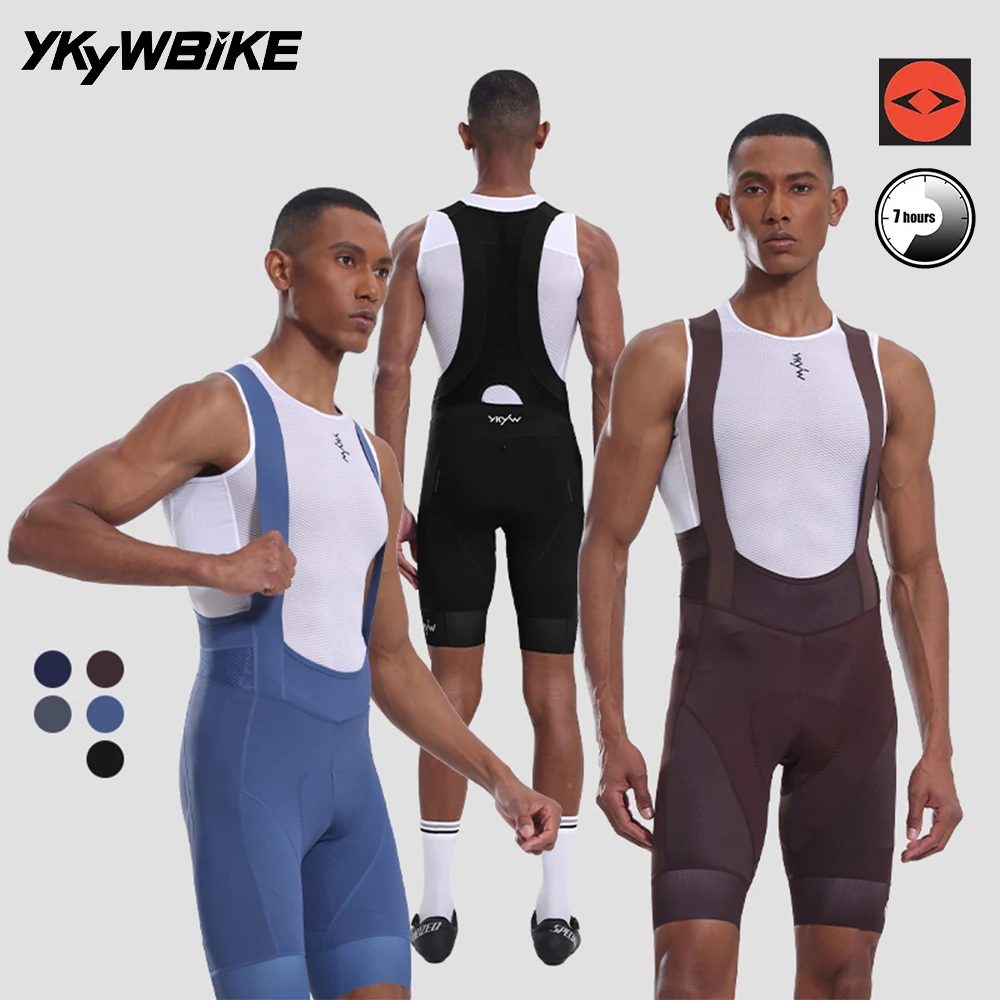 YKYWBIKE Herren Radsport-Trägerhose Italien Elastic Interface 7 Stunden Gepolsterte Profi-Fahrradhose Rennrad-Radlerhose