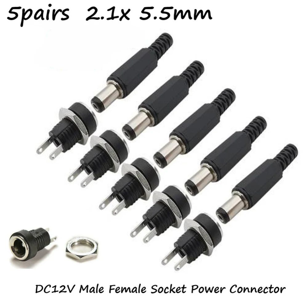 5 paar DC 12 V Männlich Weiblich Buchse Panel Mount Fässer Jack Stecker Power Stecker Weibliche Jack Schraube Mutter Panel montieren Stecker