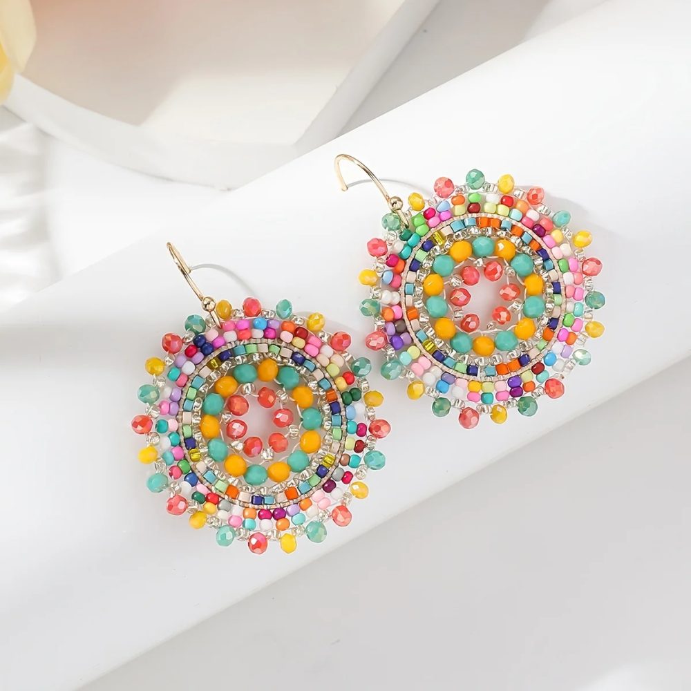 Neue exquisite Blumenmuster, funkelnde Strassperlen, Tropfenschaukel-Ohrringe, Vintage-Boho, Urlaubsohrringe
