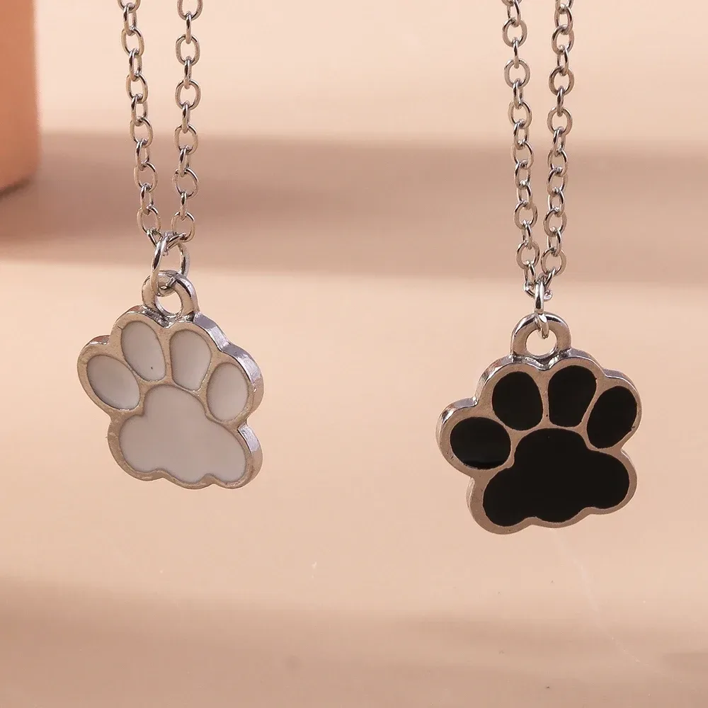Niedliche Emaille-Halsketten mit Hund und Katzenpfoten für Damen und Herren, BFF, beste Freunde, Paar, passende Halskette mit Anhänger, Set, Geburtstagsgeschenke