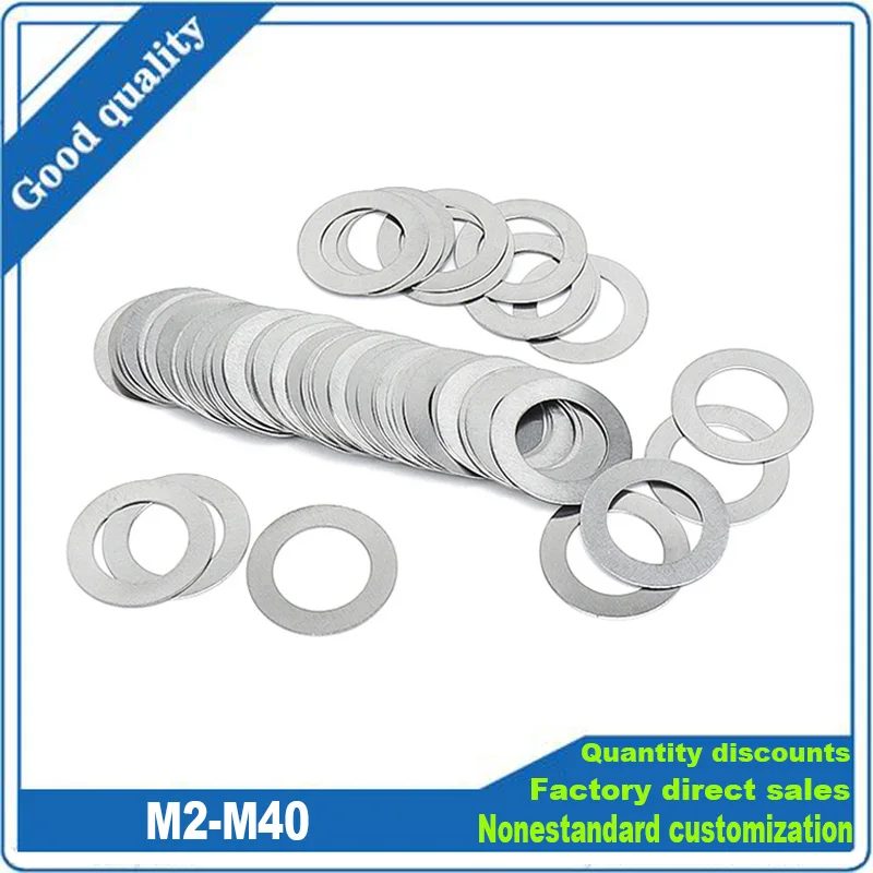 0,1/0,2/0,3/0,5/1 mm M2 M3 M4 M5 M6 M7 M8 M9 M10 M12 -M40 DIN988 304 Edelstahl-Einstellscheibendichtung, ultradünne flache Unterlegscheibe