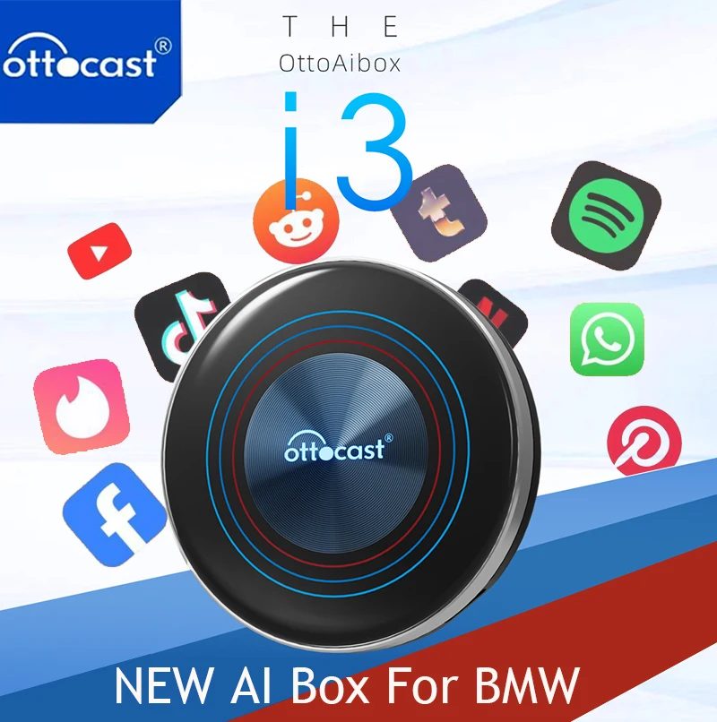 OTTOCAST i3 Carplay Ai Box Drahtloser CarPlay-Adapter Android 13 QCM 6125 Play Store Netflix Youtube Video Box für BMW MG Hyundai