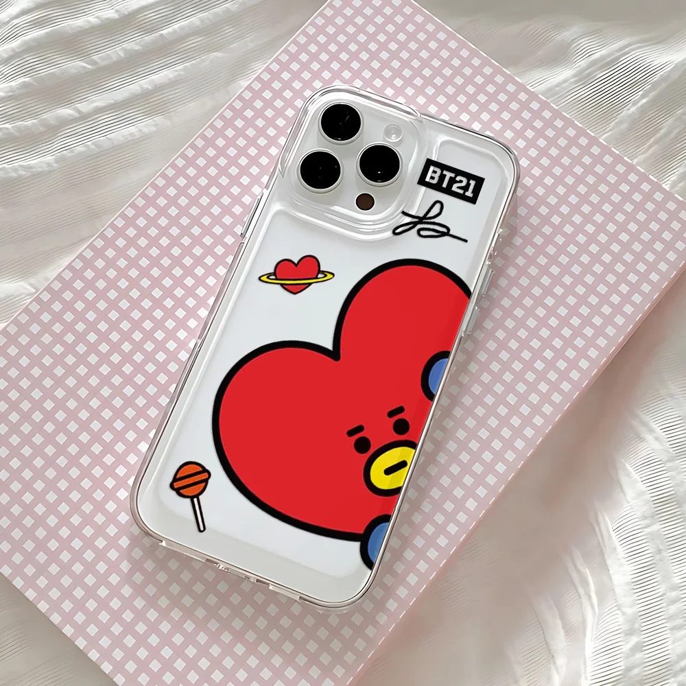 Niedliche Cartoon-Y-BT-21-Handyhülle für iPhone 17 16e 16 15 14 13 12 11 Mini Air Pro Max X XR 7 8 Plus Transparente Weiche Rückabdeckung