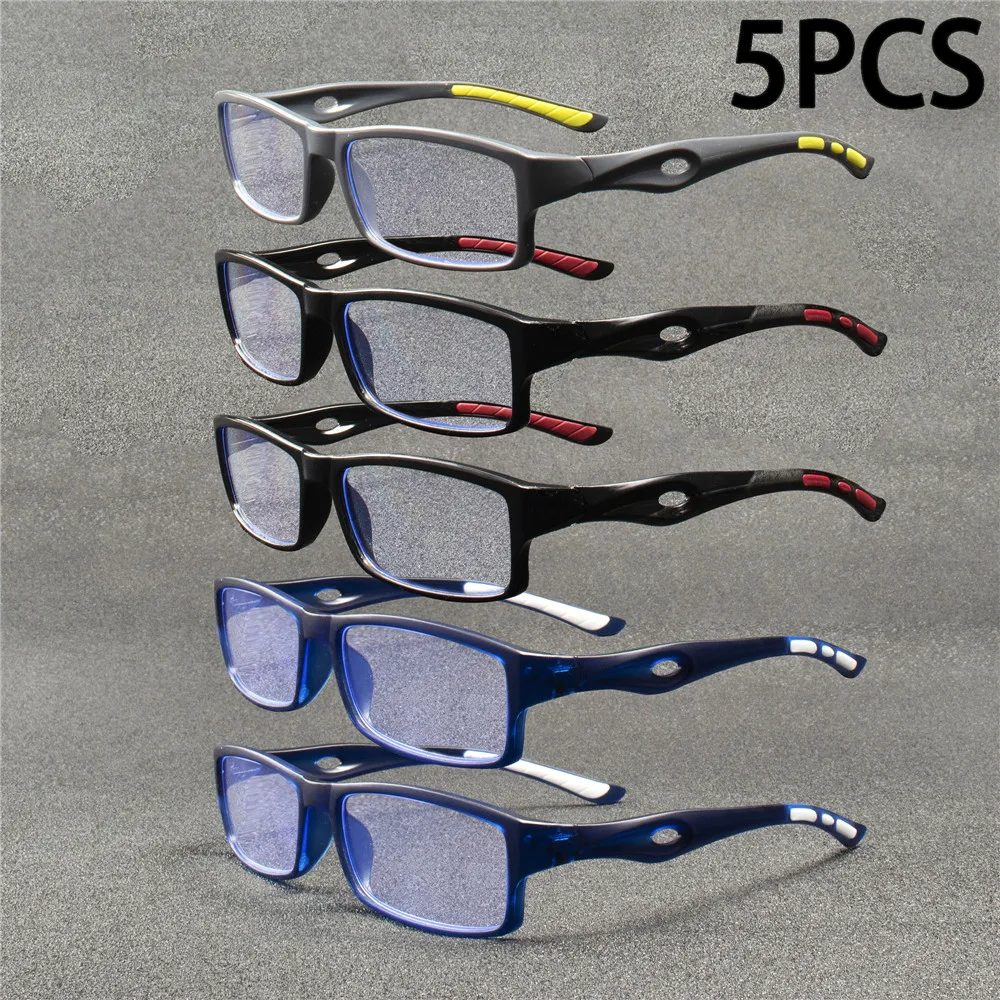 5PCS Sport Style Nicht verschreibungspflichtige Lesebrille Anti-Blaulicht Rechteckige Vollrandbrille, PC-Rahmenmaterial