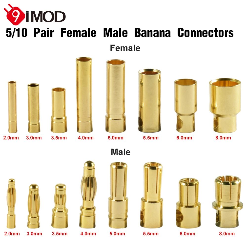 9IMOD 5/10 Paar RC Bullet Connectors 2/3/3,5/4,0/5/5,5/6/8mm Männlich Weiblich Banana Bullet Connector Stecker Vergoldeter Adapter