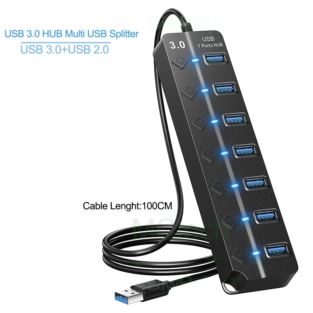USB 3.0 Hub USB Hub 2.0 Multi-USB-Splitter-Hub 100cm langes Kabel Mehrfach-Expander für Computer Laptop PC Zubehör USB-Adapter